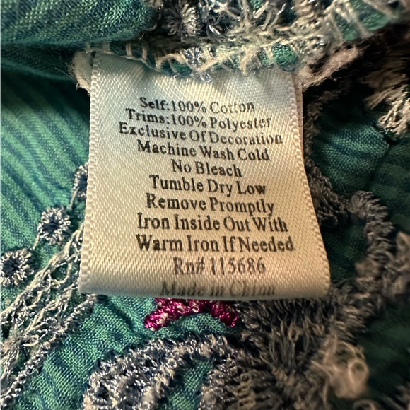 Johnny Was 3 J Workshop Blue Embroidered Prairie Western Shirt Blouse - Picture 7 of 11